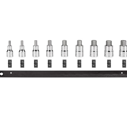 TEKTON 1/2 Inch Drive Hex Bit Socket Set with Rail, 9-Piece (1/4-3/4 in.) | SHB92109