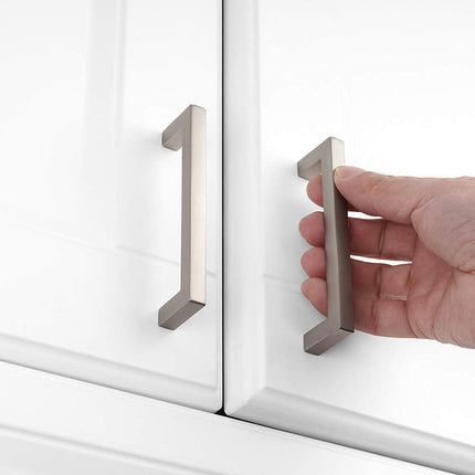 KOOFIZO Solid Square Bar Cabinet Handle - Brushed Nickel Furniture Pull, 3.8 Inch/96mm Screwhole Distance, 10-Pack for Kitchen Cupboard Door, Bedroom Dresser Drawer, Bathroom Wardrobe Hardware