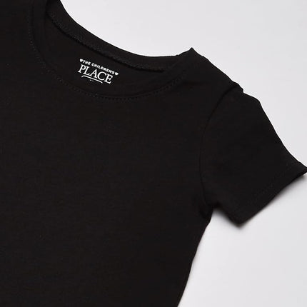 The Children's Place baby girls And Toddler Short Sleeve Basic Layering T-shirt T Shirt, Black/Tidal/White 3 Pack, 4T US