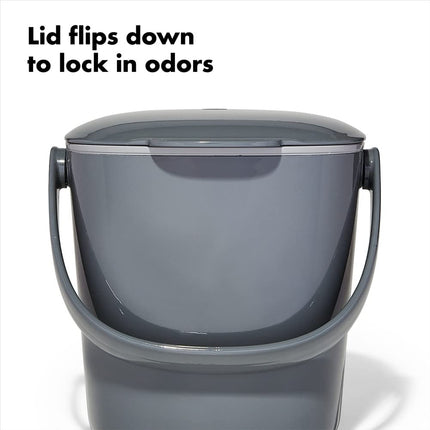 OXO Good Grips Easy-Clean Compost Bin - Charcoal - 0.75 Gal/2.83 L, Gray