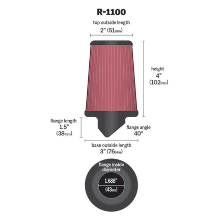 K&N R-1100 Washable and Reusable Car and Motorcycle Universal Rubber Filter