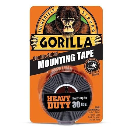 Gorilla - Heavy Duty Double Sided Mounting Tape, Weatherproof, 1" x 60", Black, (Pack of 1)