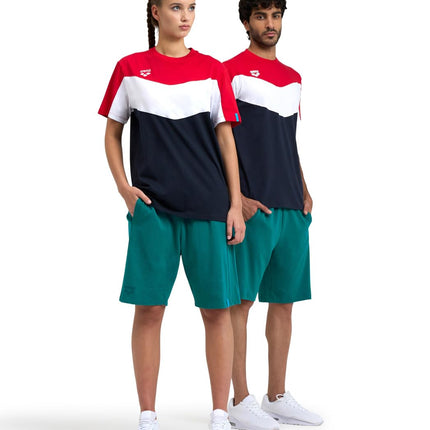 ARENA Men's Colour Block T-Shirt, Red-White-Navy, XS