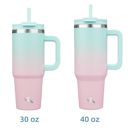 Konokyo 40 oz Tumbler with Handle and 2 Straws,2 in 1 Lid Insulated Water Bottle Stainless Steel Travel Coffee Mug,Gum