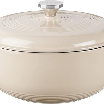 Lodge 3 Quart Enameled Cast Iron Dutch Oven with Lid – Dual Handles – Oven Safe up to 500° F or on Stovetop - Use to Marinate, Cook, Bake, Refrigerate and Serve – Sandalwood
