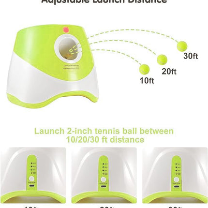 MEKAPLE Automatic Dog Ball Launcher, Dog Ball Thrower Machine with 10-30Ft 3 Launching Distance, Interactive Toys for Small Dogs Indoor & Outdoor, 15 Mini Tennis Balls Light Green