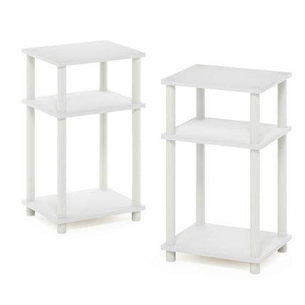 Furinno JUST Night Stand Set of 2, 3-Tier Turn-N-Tube Nightstand, Toolless Bedside Tables, End Table, Side Table with Open Storage for Bedroom, Living Room, White