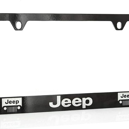 Jeep Logo License Plate Frame Holder (2 Hole / Brass, Black / Wide)