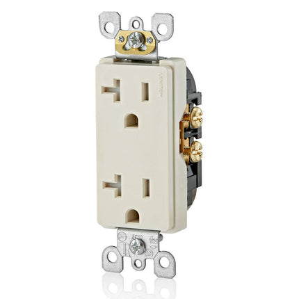Tomacorriente dúplex de pared Leviton Decora resistente a manipulaciones, 20 A, T5825, almendra clara