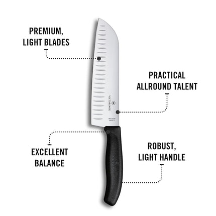 Victorinox Swiss Classic Fluted Wide Blade Santoku Knife, Black, 6.8523.17B