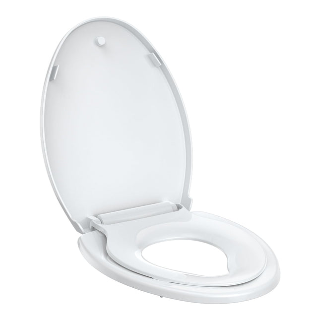 Elongated Toilet Seat with Built-in Toddler Seat -