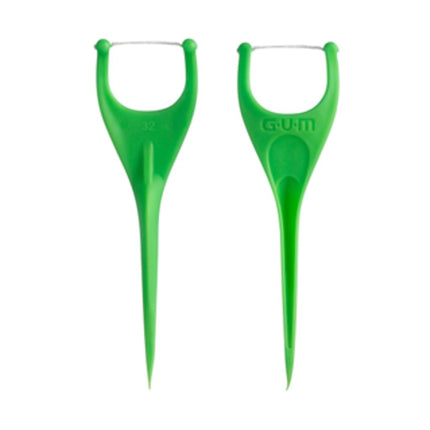 GUM Angled Flosser Picks, Easily Reaches Back Teeth, Fresh Mint Flavour, Lime Green, 75 Flossers (1 Bag)