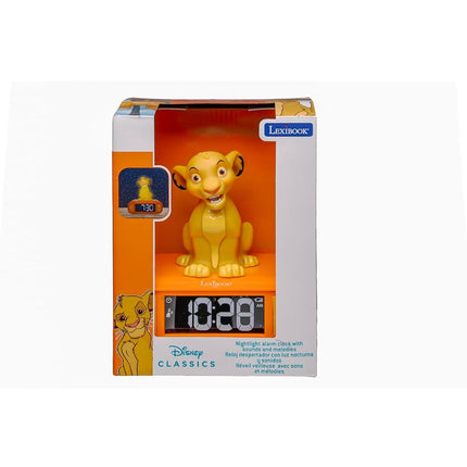 LEXIBOOK, Disney The Simba Lion King Alarm Clock with Night Light, Sounds and Melodies, Backlit LCD Display, Luminous, Snooze, Yellow/Orange, RL800AN