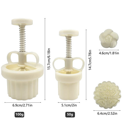 FineGood 2 Set Mooncake Mould Press with 11 Stamps, DIY Cookie Cutter 50g & 100g Flower Press Mooncake Mould Hand Pressure Baking Tools