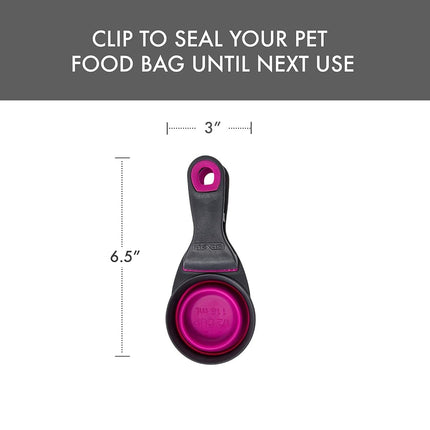 Dexas Pets Collapsible KlipScoop Collapsible Dry Dog Food Scoop and Dog Food Bag Clip, 1/2 Cup Capacity, Fuchsia (PW6504322405)