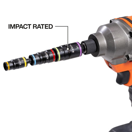 Klein Tools 32933M 6-in-1 Impact Socket Set Features 3 Flip Sockets, 6 Metric Hex Sizes 7 mm to 14 mm, Magnetic