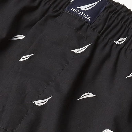 Nautica Men's Cotton Woven 3 Pack Boxer, Black Red/Sails Black, Medium