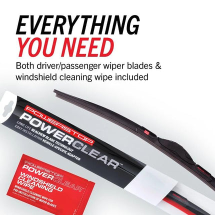 POWERSTOP PowerClear PCK-2221-1 Front 22" + 21" Windshield Wiper Blade Set J-Hook Type For Jeep Grand Cherokee, Toyota Tacoma, Dodge Durango, Nissan Pathfinder, Honda Pilot [Model Specific]