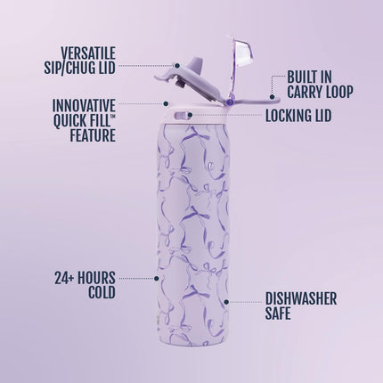 Ello Pop & Fill 22oz Stainless Steel Water Bottle with QuickFill Technology, Double Walled and Vacuum Insulated Metal, Leak Proof Locking Lid, Straw and Chug, Reusable, BPA Free, Take a Bow