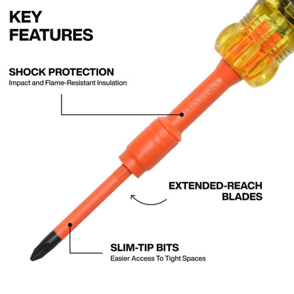 Klein Tools 32306INS 6-in-1 Insulated Multi-Bit Screwdriver, Multi-Bit Driver with Auto-Locking Collar, 1000V Rated, in-Handle Bit Storage