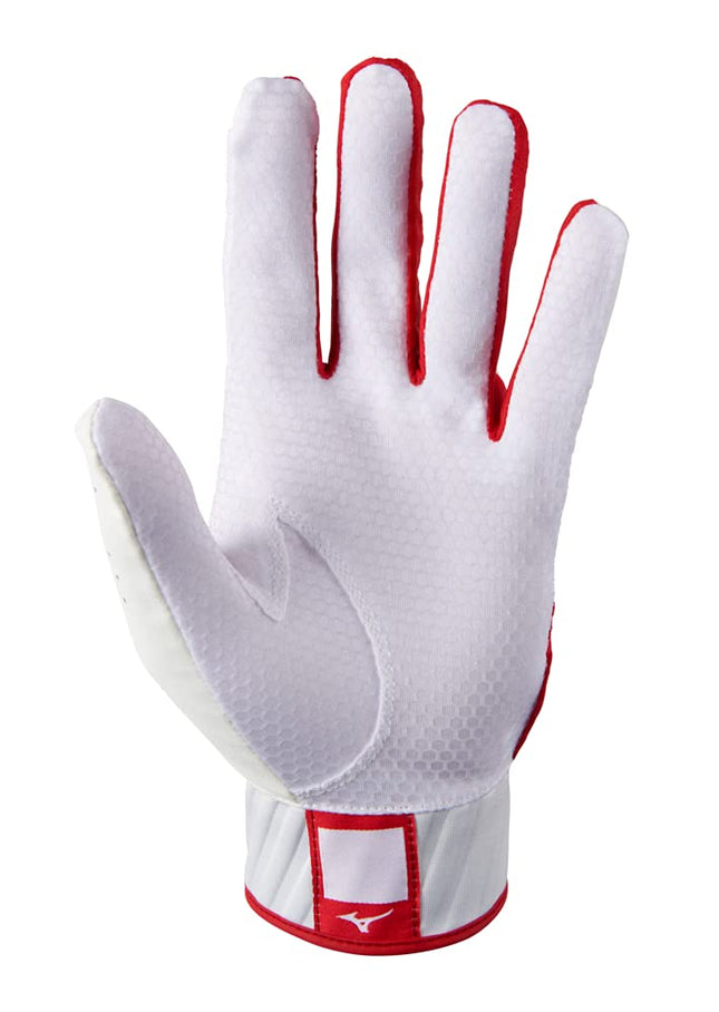 Mizuno MVP Youth Baseball Batting Glove, White-Red, Large