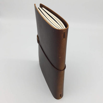 A5 Travelers Notebook - Refillable Leather Travel Journal with 3 Notebooks Inserted, Dotted Pages, Brown