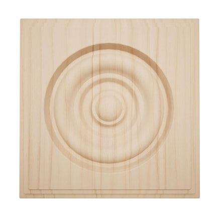 5 1/2"W x 5 1/2"H x 1 1/8"P Americraft Solid Hardwood Stain Grade Square Rosette with Center Bullseye with Decorative Edge, Alder