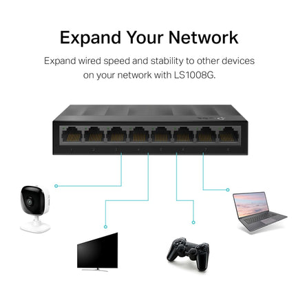Commutateur Ethernet Gigabit TP-Link Litewave 8 ports | Répartiteur Ethernet de bureau | Boîtier en plastique | Commutateur réseau non blindé | Plug & Play | Silencieux sans ventilateur | Non géré (LS1008G)