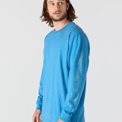 Carhartt Men's Loose Fit Heavyweight Long-sleeve Logo Sleeve Graphic T-shirt, Horizon Blue Heather, XXXL Tall