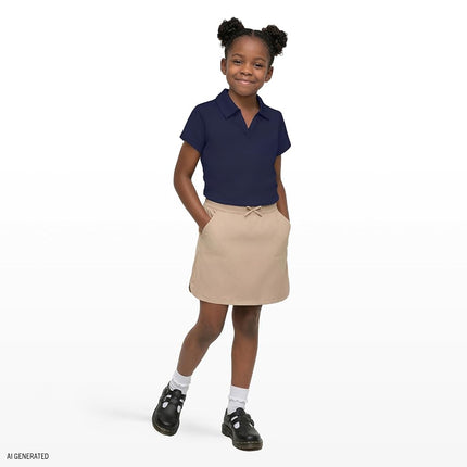 IZOD Girls' School Uniform Pull-on Scooter Skirt with Undershorts, Knit Waistband & Functional Pockets, Wrinkle Resistant, Khaki, 6X