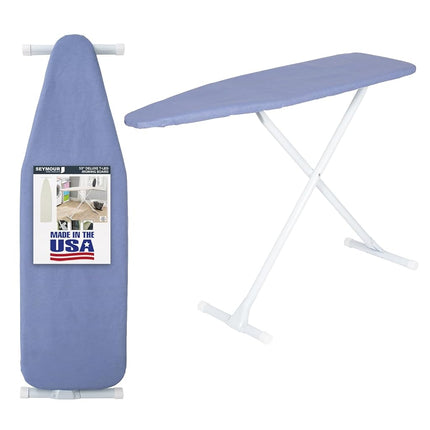 Table à repasser pleine grandeur; fabriquée aux États-Unis par Seymour Home Products (bleu uni) L'ensemble comprend la housse et le coussin | Planche à repasser avec pieds en T en acier réglables de la table jusqu'à 91 cm de haut