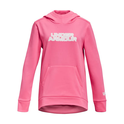 Under Armour Girls' Standard Fleece Branded Hoodie, (640) Pink Punk / / White, Youth Large