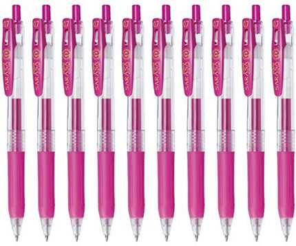 Zebra Sarasa Clip 0.7 Retractable Gel Ink Pen, Rubber Grip, 0.7mm, Magenta Ink, Value Set of 10 with Ecology Sticky Notes