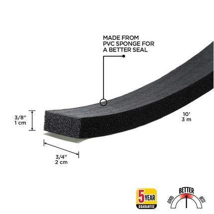 M-D Building Products 6635 M-D 0 Premium Weather-Strip, 3/4 in W X 10 Ft L X 3/8 in T, 1-Pack, Black