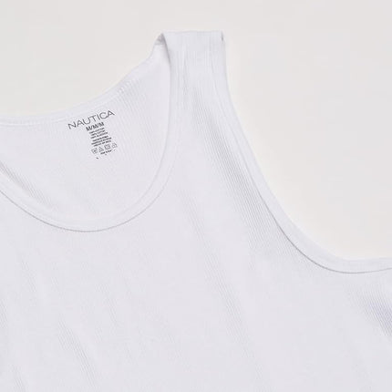 Nautica Men's 4-Pack Cotton Ribbed Tank Top, White, Small