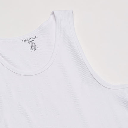 Nautica Men's 4-Pack Cotton Ribbed Tank Top, White, Small