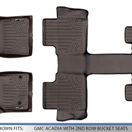 SMARTLINER Custom Fit Floor Mats 3 Row Liner Set Cocoa for 2017-2020 GMC Acadia with 2nd Row Bucket Seats