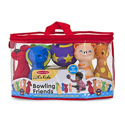 Melissa & Doug K's Kids Bowling Friends Play Set and Game with 6 Pins and Convenient Carrying Case - Indoor Outdoor Bowling Set, Soft Plastic Animal Bowling Pins, Toddler Bowling for Ages 2+