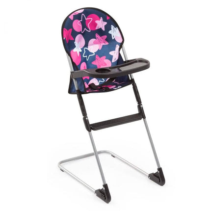 Bayer Design 61769AB Set 9 in 1 for dolls with highchair, bag, plate with cutlery and drinking cup, a play mat and travel bed, doll accessories set, blue pink stars
