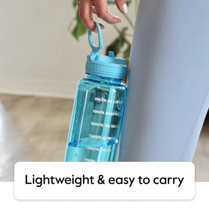 Bouteille d'eau de motivation Takeya avec couvercle à paille et marqueur de temps (950 ml, Violet Vivacity) - Bouteille d'eau étanche sans BPA pour le suivi de l'apport quotidien