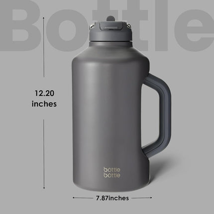 BOTTLE BOTTLE 2Litre Insulated Large Water Bottle with Straw and Dual-use Lid Half Gallon(64oz) Water Jug Stainless Steel Big Water Bottles with Handle for Gym and Sports (Gray)