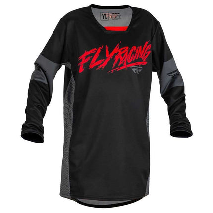 Fly Racing 2023 Kinetic Youth Khaos Jersey (Black/Red/Grey, Youth X-Large)