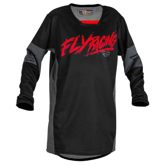 Fly Racing 2023 Kinetic Youth Khaos Jersey (Black/Red/Grey, Youth X-Large)