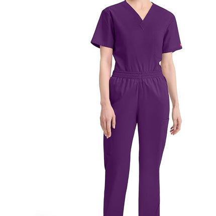 Dickies Women's Signature Elastic Waist Scrubs Pant Medical, Eggplant, XX-Small Petite