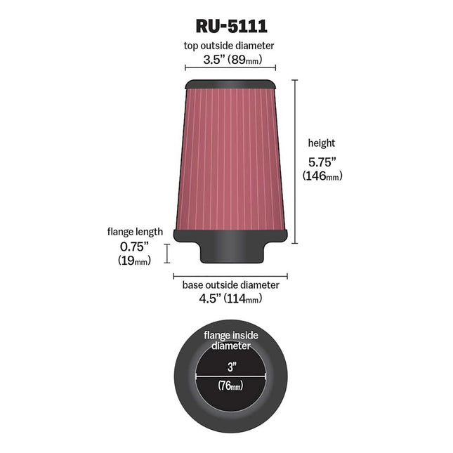 K&N Filters RU-5111 Car and Motorcycle Universal Rubber Filter