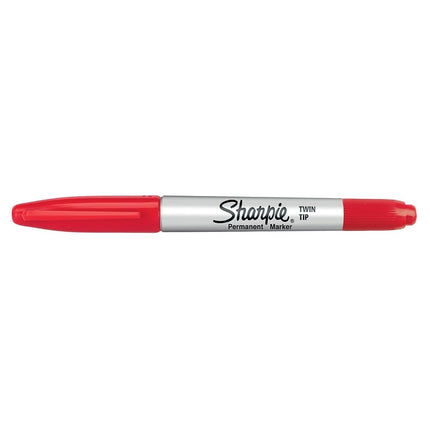 Sharpie Twin Tip Permanent Markers | Fine & Ultra-Fine Points | Red | 12 Count