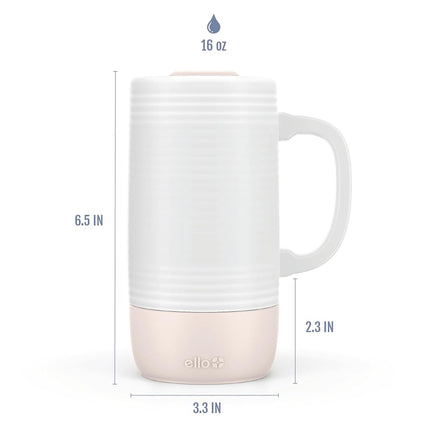 Ello Jane Mug de voyage en céramique de 530 ml avec poignée, couvercle coulissant anti-éclaboussures et sous-verre intégré, parfait pour le café et le thé, sans BPA, passe au lave-vaisselle, cadeau pour lui, elle, fête des mères, anniversaire, Sandbar