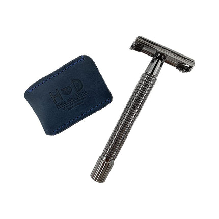 Hide & Drink Leather Double Edge Safety Razor Head Protective Sheath/Shaving Travel Cover Handmade Slate Blue