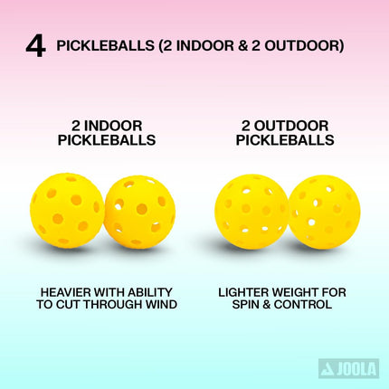 Ensemble de pickleball JOOLA Ben Johns - Fabriqué en fibre de verre renforcée et en polypropylène alvéolaire - Comprend 2 raquettes, 4 balles et un sac de pickleball JOOLA