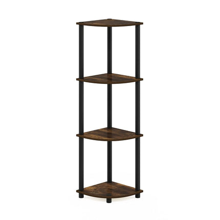 Furinno TURN-N-TUBE Corner Shelf, 4-Tier Corner Bookshelf, Display Storage Shelves with Open Shelves, for Organization and Storage, Living Room, Home Office, Garage, Amber Pine